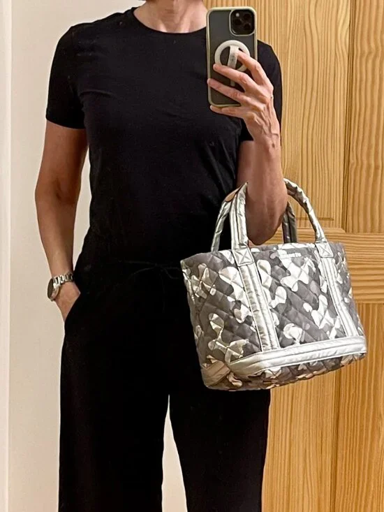 MZ Wallace Small Empire Tote | Silver Metallic Camo | Crossbody Strap + Pouch - Picture 8 of 9